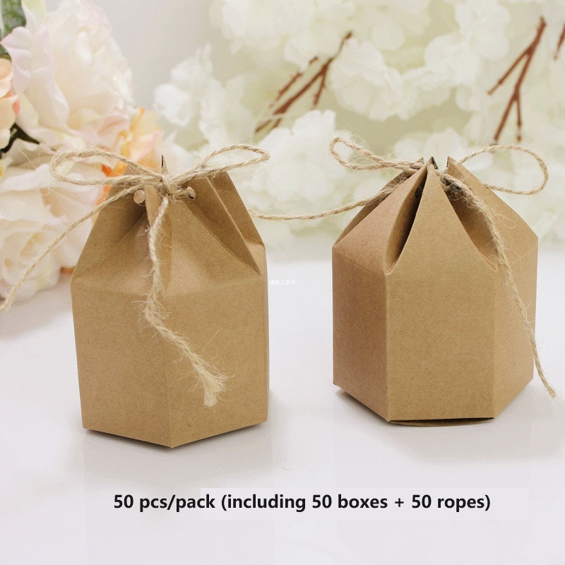 Bulk 50 Pack Gift Boxes Hexagon Kraft Package Box with Wrap Gift for Wedding Birthday Party Candy Chocolate Packing Wholesale