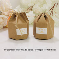 Bulk 50 Pack Gift Boxes Hexagon Kraft Package Box with Wrap Gift for Wedding Birthday Party Candy Chocolate Packing Wholesale