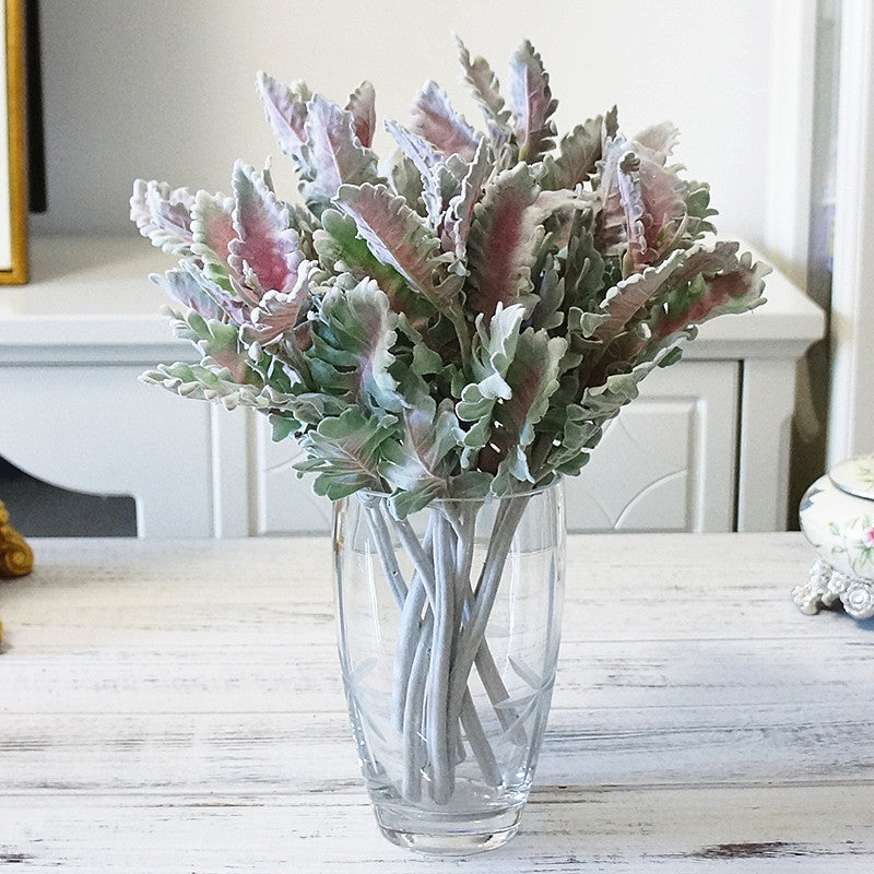 15 Inch Lambs Ear Leaves and Dusty Miller Stems, 15 Pcs Real Touch Silver Ragwort Foliage Artificial Leaves Bulk