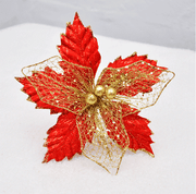 8 Inch Artificial Poinsettia Picks with Glitter and Sequins, 10 Pcs Christmas Flower Ornaments for Tree Decoration