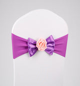 Bulk 2 Pcs Chair Sashes with Floral Bow Tie for Hotel Wedding Banquet Elastic Chair Cover Wholesale