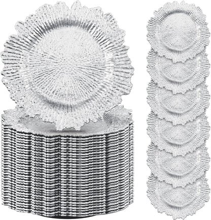 Premium 100 Pcs 13" Gold Charger Plates Set Metallic Ruffled Rim Wedding Party Holiday Decor with Elegant All-Weather Table Settings