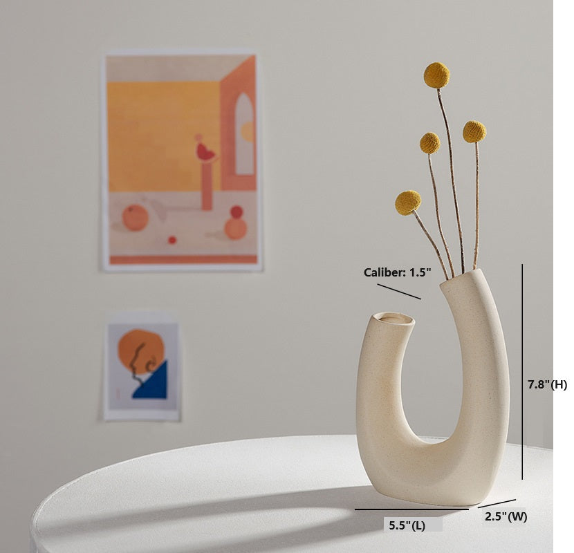 Bulk Hollow-out Ceramic Vases for Flowers U-shaped Ceramic Vase with Dual Openings Wholesale
