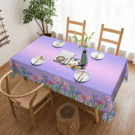 Bulk Spring Rabbit Tulip Printed Tablecloth Stain Resistant Waterproof Embossed Edge Technology Easter Purple Flower Decor Perfect for Events Parties Wholesale