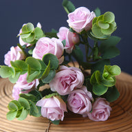 Wedding & Event Rose & Eucalyptus Silk Flower Bouquets, 11-Head Floral Arrangements, 11.8in Tall, Available for Bulk Orders