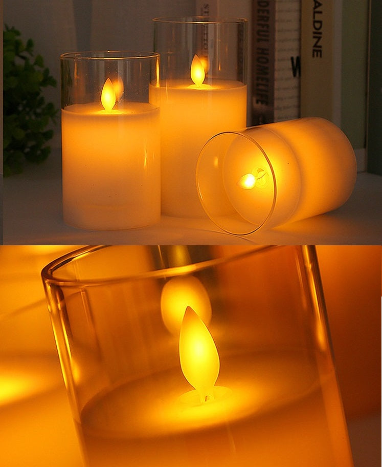 Bulk 3 Pcs LED Flameless Candles with Acrylic Glass for Festival Wedding Home Party Decor Wholesale