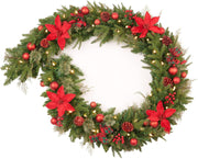 9 Ft Poinsettia Christmas Garland with 50 LED Lights, Battery Operated, Pre-lit Artificial Flower Decoration