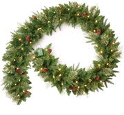 9 Ft Poinsettia Christmas Garland with 50 LED Lights, Battery Operated, Pre-lit Artificial Flower Decoration