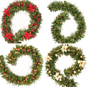 9 Ft Poinsettia Christmas Garland with 50 LED Lights, Battery Operated, Pre-lit Artificial Flower Decoration