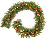 9 Ft Poinsettia Christmas Garland with 50 LED Lights, Battery Operated, Pre-lit Artificial Flower Decoration