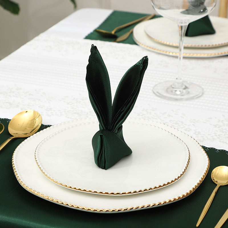 Bulk 2 pcs Satin Hollow Lace Napkins Restaurant Wedding Party Dinner Decoration Wholesale