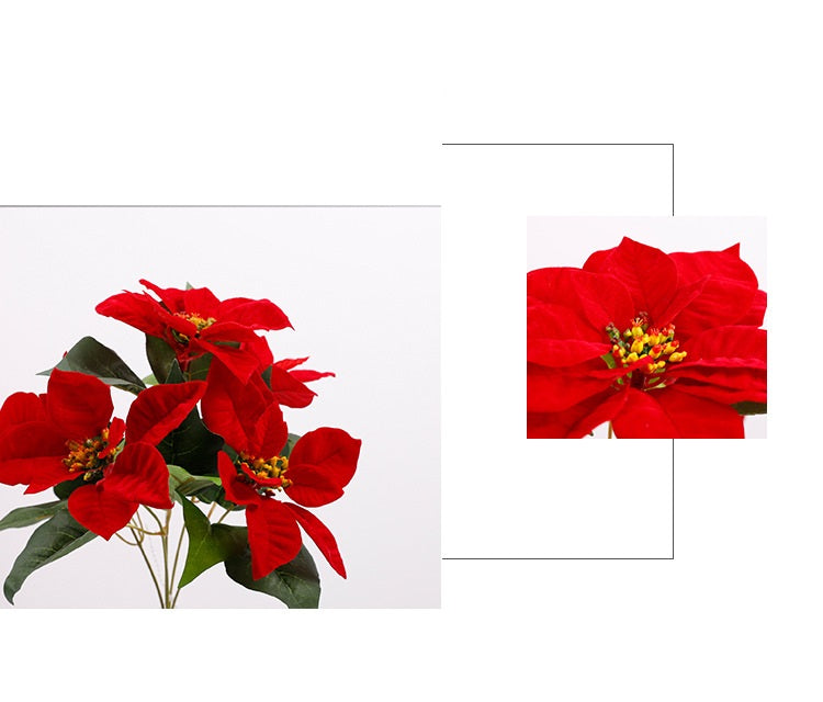 5 Sizes Bulk Artificial Velvet Poinsettia Stems Bushes Silk Christmas Flowers