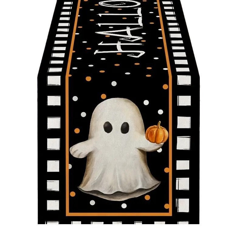 Bulk 2 Pcs Halloween Table Runners Ghost Pumpkin and Cat Design Festive Fall Kitchen Decor for Parties and Home Wholesale