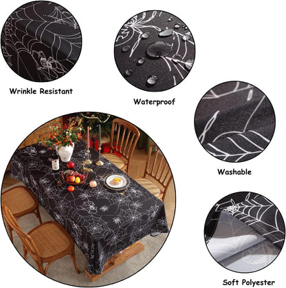 Bulk Spooky Halloween Black Spider Web Rectangular Tablecloth Spill-Proof Polyester Cover for Dining Banquets Parties and Camping Wholesale