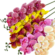 50 Pcs Phalaenopsis Orchid Artificial Flowers Stems, 9 Heads, 48 Colors, Real Touch