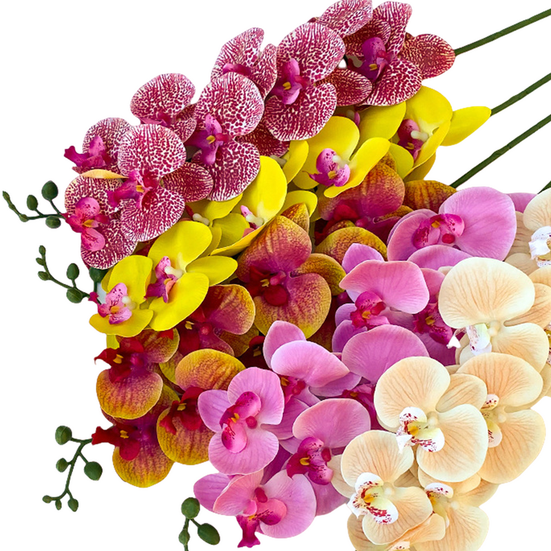 50 Pcs Phalaenopsis Orchid Artificial Flowers Stems, 9 Heads, 48 Colors, Real Touch