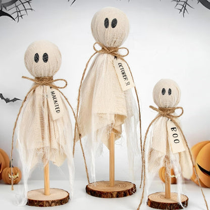 Bulk 3 Pcs Halloween Wooden Ghost Decorations Table Centerpieces for Shelves Fireplaces Spooky Halloween Decor Wholesale