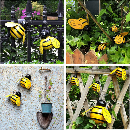 Bulk 4 Pcs Metal Wall Art 3D Iron Bumble Bee Wall Decor Sculpture for Outdoor Home Garden Decoration Wholesale