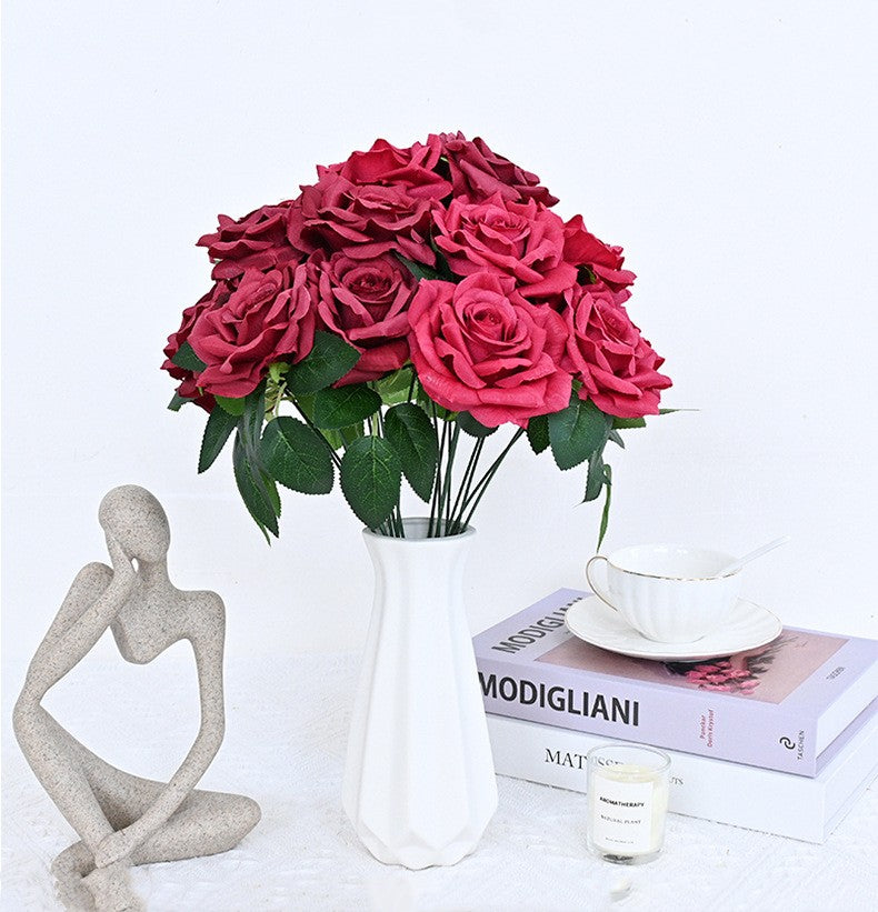 20 Colors Tea Rose Bush Bouquet Artificial Silk Flowers Bulk Wholesale 20 Pcs