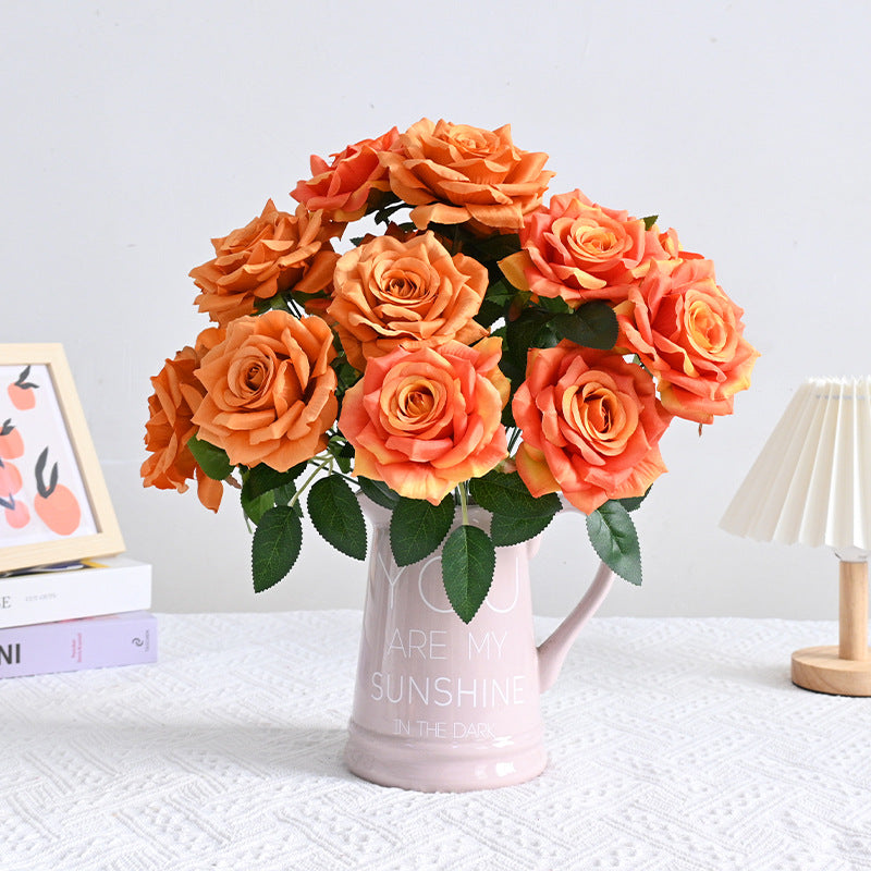 20 Colors Tea Rose Bush Bouquet Artificial Silk Flowers Bulk Wholesale 20 Pcs