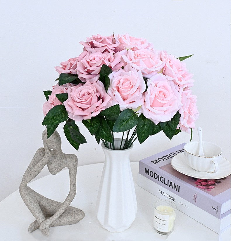 20 Colors Tea Rose Bush Bouquet Artificial Silk Flowers Bulk Wholesale 20 Pcs
