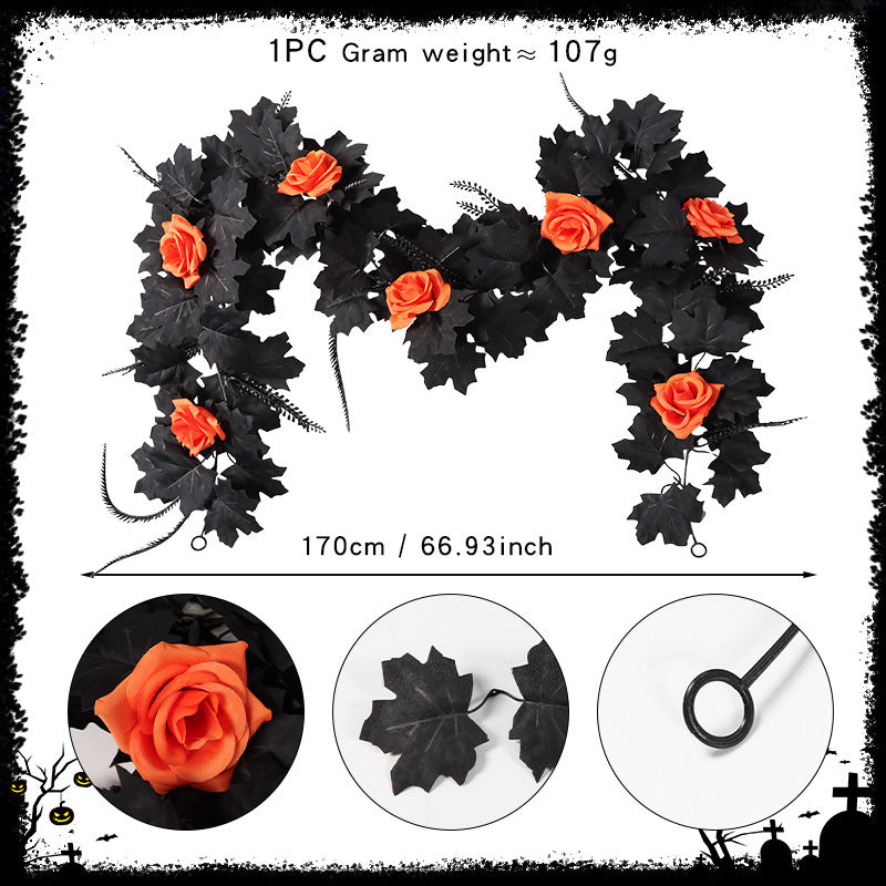 Christmas/Halloween Faux Vine Garland - Black Artificial Maple Leaf Vine for Home & Wedding 67 Inches Long