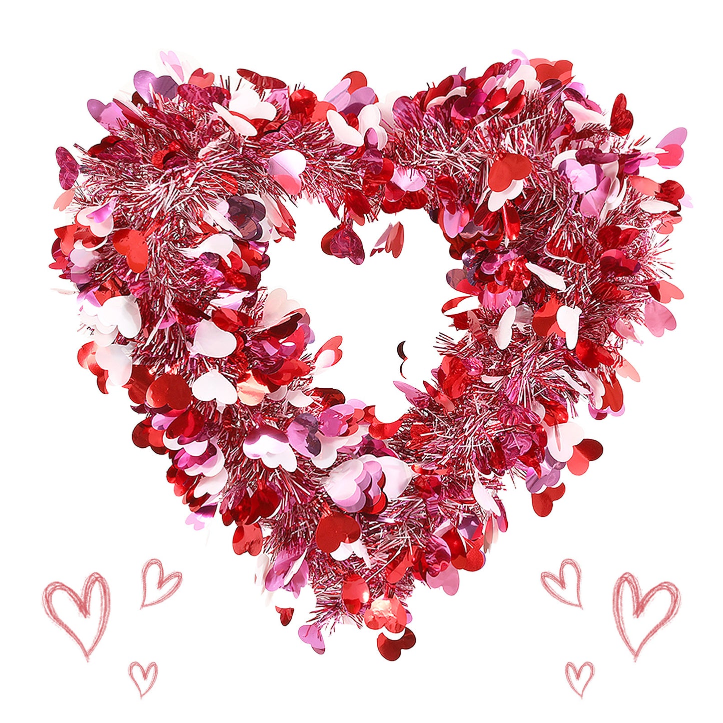 Valentine's & Wedding Heart Wreath - 15.7x14.6 Inch Artificial Madder | Sparkly Door & Window Decor