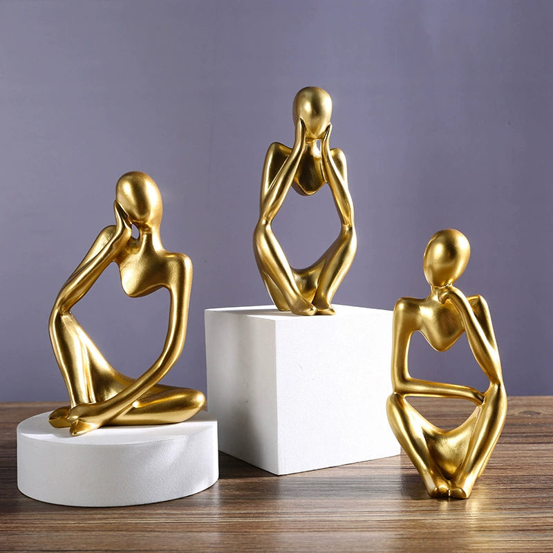 Abstract Thinking Figure Decor – Resin Art Sculpture for Living Room & TV Stand (7.1”x5.3”x11.4”)