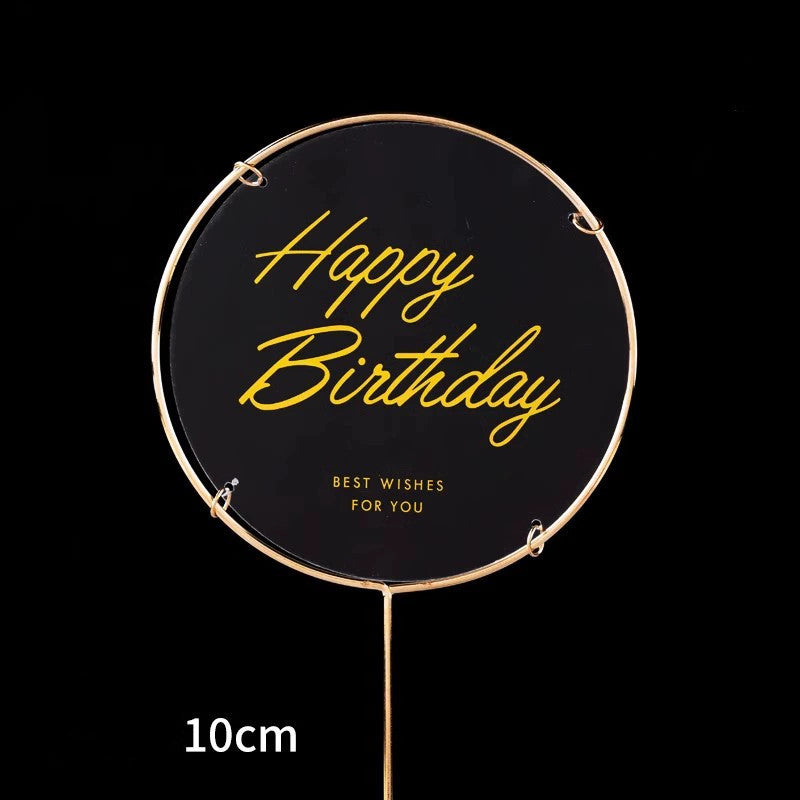 Acrylic & Metal Happy Birthday Cake Topper - Clear Transparent Round Decor for Birthday Party Dessert Table, 3.94" Diameter
