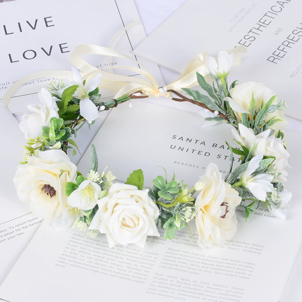 Adjustable Artificial Rose Flower Crown for Brides