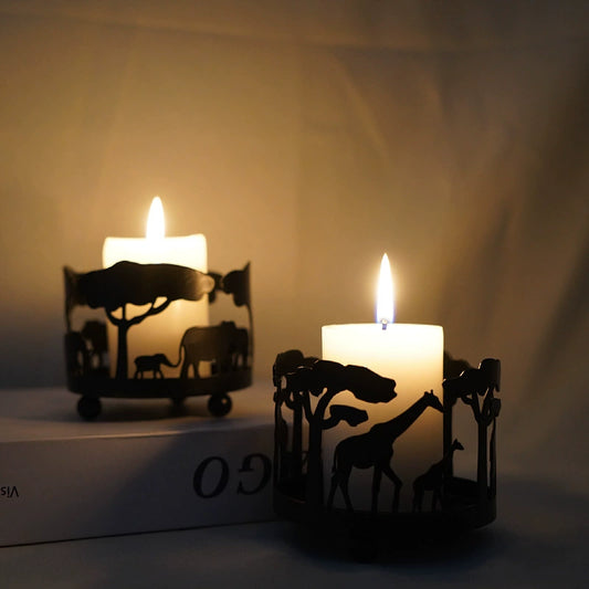 African Safari Animal Silhouette Iron Candle Holder - Home Decor Lantern