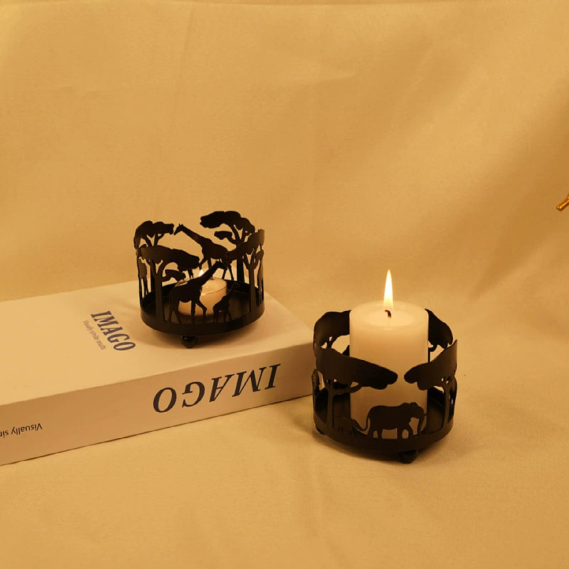 African Safari Animal Silhouette Iron Candle Holder - Home Decor Lantern