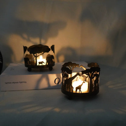 African Safari Animal Silhouette Iron Candle Holder - Home Decor Lantern