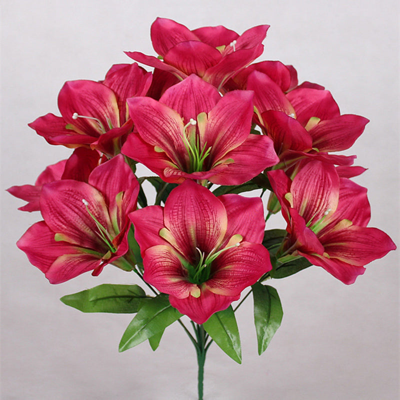 Amaryllis Bush Artificial Flowers 10 Pcs 12 Inch Red Silk Outdoor Christmas Garden Decor