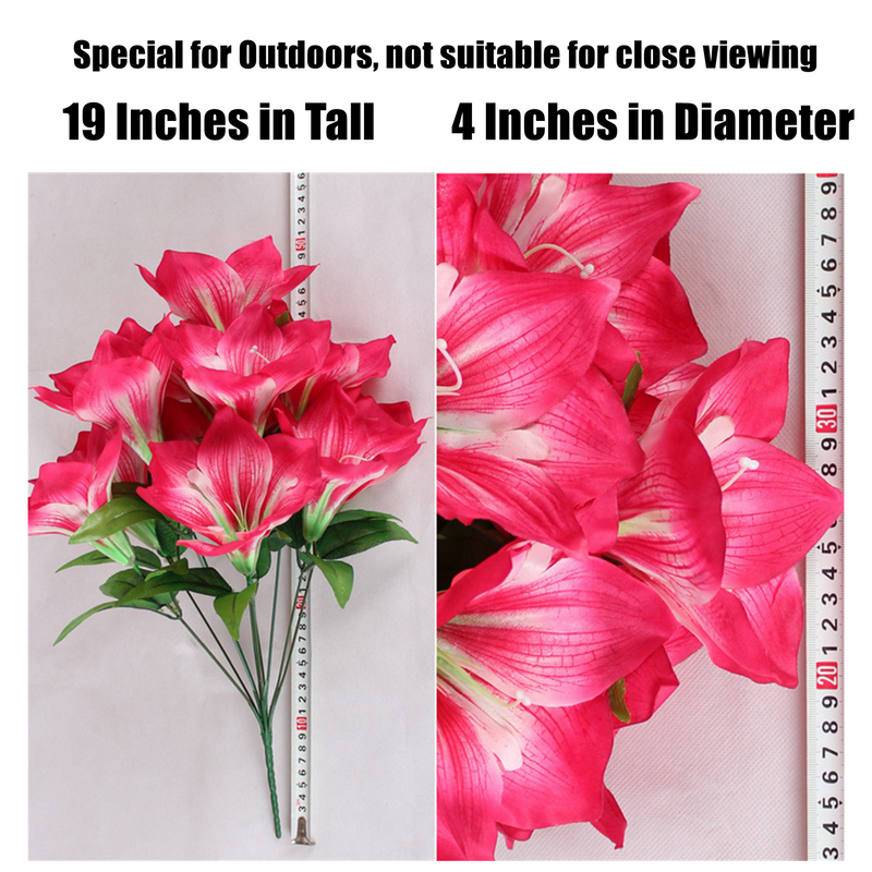 Amaryllis Bush Artificial Flowers 10 Pcs 12 Inch Red Silk Outdoor Christmas Garden Decor