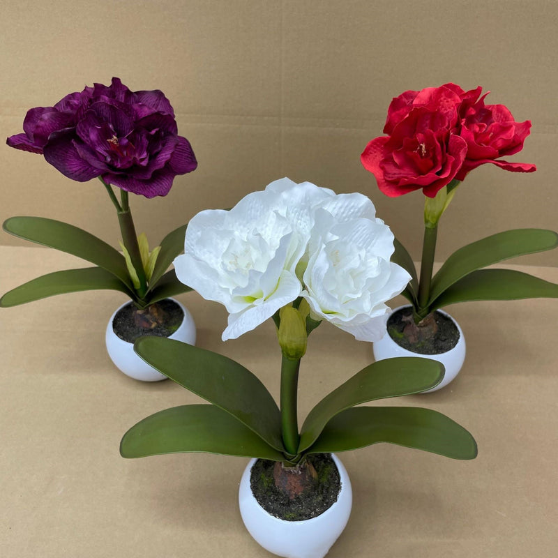 15 Inch Artificial Amaryllis Potted Flowers 1 Pc Holiday Christmas Decoration