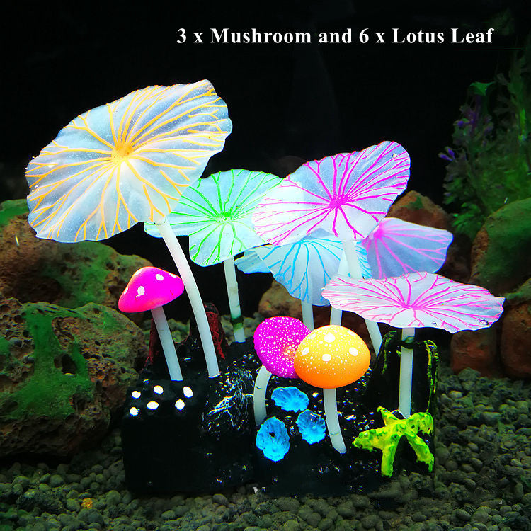 Artificial Mushroom Glow Plants for Fish Tank, 10 Pcs Glowing Effect, Bulk Artificial Aquarium Decor
