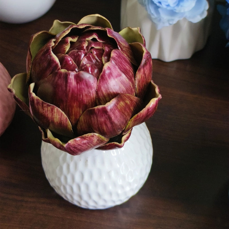 6 Inch Faux Artichoke Floral Arrangement with Vase – Artificial Flower Decor, Bulk Set