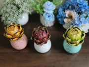 6 Inch Faux Artichoke Floral Arrangement with Vase – Artificial Flower Decor, Bulk Set