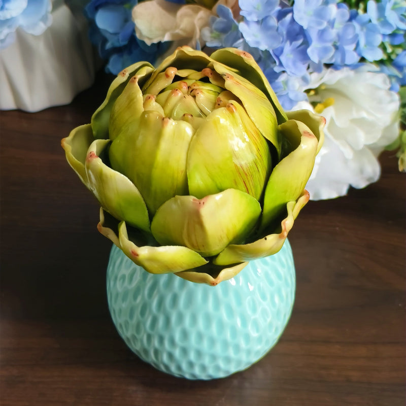 6 Inch Faux Artichoke Floral Arrangement with Vase – Artificial Flower Decor, Bulk Set