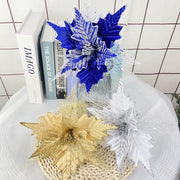 5 Pcs 10 Inch Artificial Poinsettia Stems with Glitter Christmas Flowers Bulk Floral Decorations