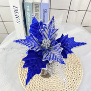 5 Pcs 10 Inch Artificial Poinsettia Stems with Glitter Christmas Flowers Bulk Floral Decorations