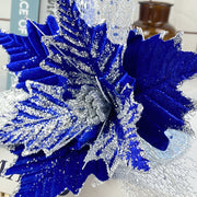 5 Pcs 10 Inch Artificial Poinsettia Stems with Glitter Christmas Flowers Bulk Floral Decorations