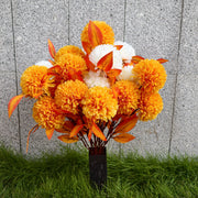 24-Inch Artificial Mum Bouquet with 24 Heads and Vase, UV Resistant Outdoor Memorial Flowers, Bulk Quantity