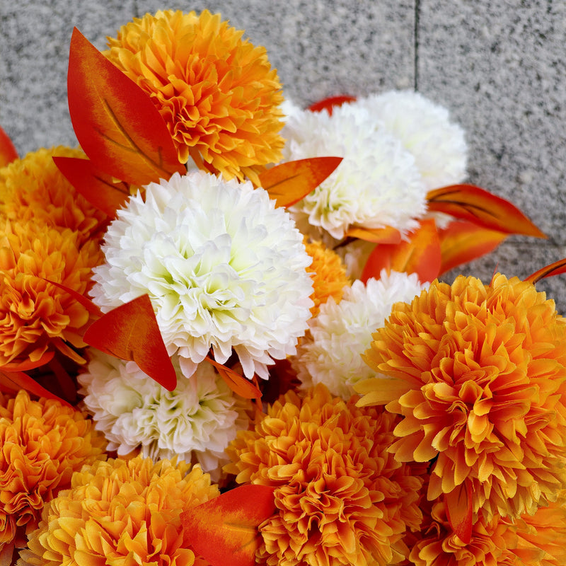 24-Inch Artificial Mum Bouquet with 24 Heads and Vase, UV Resistant Outdoor Memorial Flowers, Bulk Quantity
