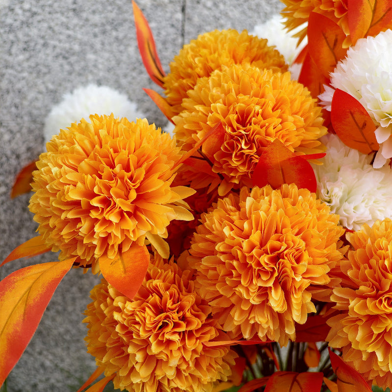 24-Inch Artificial Mum Bouquet with 24 Heads and Vase, UV Resistant Outdoor Memorial Flowers, Bulk Quantity
