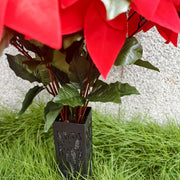 24-Inch Artificial Red Velvet Poinsettia with Vase, 24 Heads, UV Resistant Outdoor Memorial Flowers Bulk