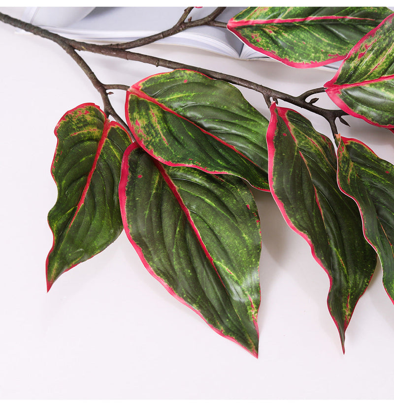 31 Inch Artificial Aglaonema Plant with Red Edge Siam Leaves, Bulk Wholesale Rohdea Calatheas Leaf