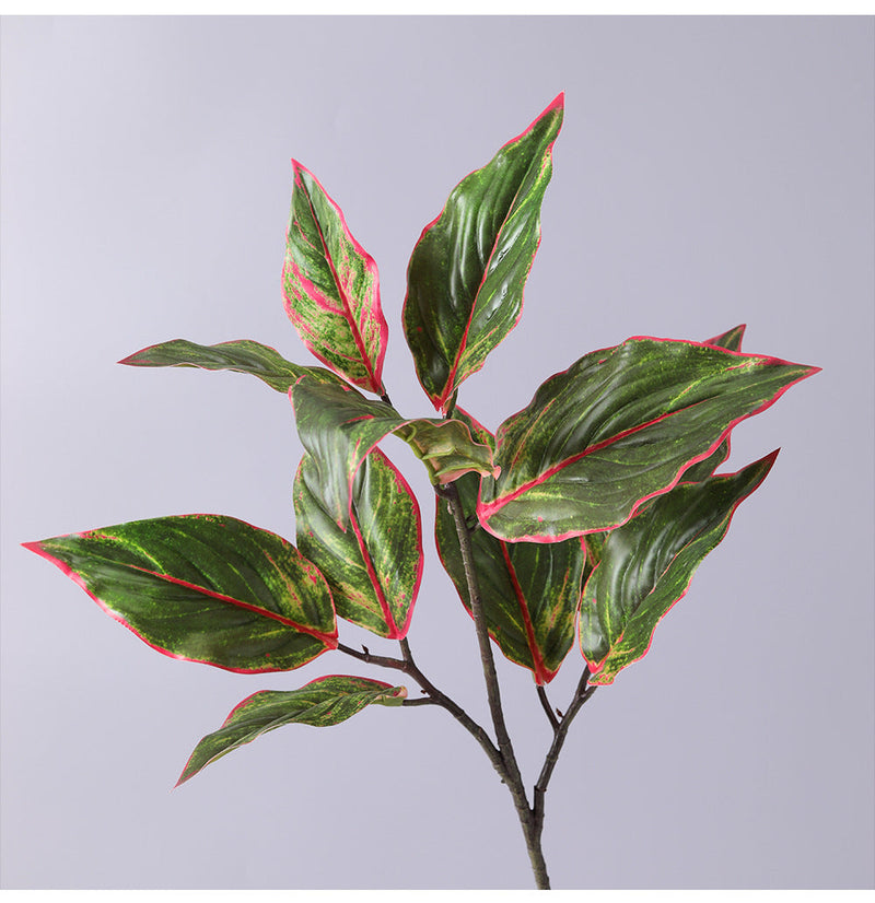 31 Inch Artificial Aglaonema Plant with Red Edge Siam Leaves, Bulk Wholesale Rohdea Calatheas Leaf