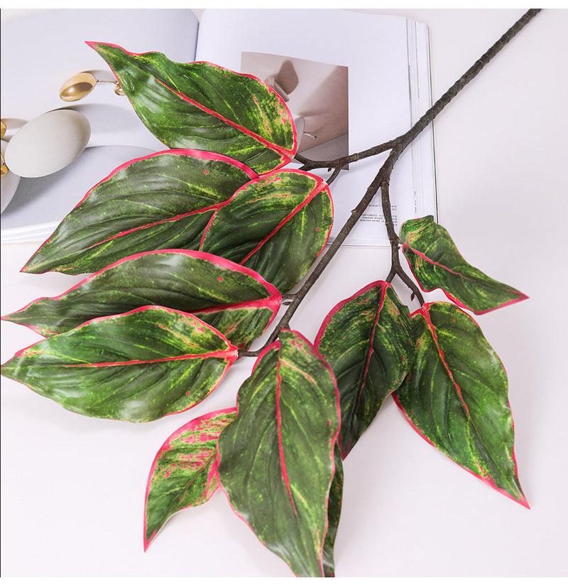 31 Inch Artificial Aglaonema Plant with Red Edge Siam Leaves, Bulk Wholesale Rohdea Calatheas Leaf